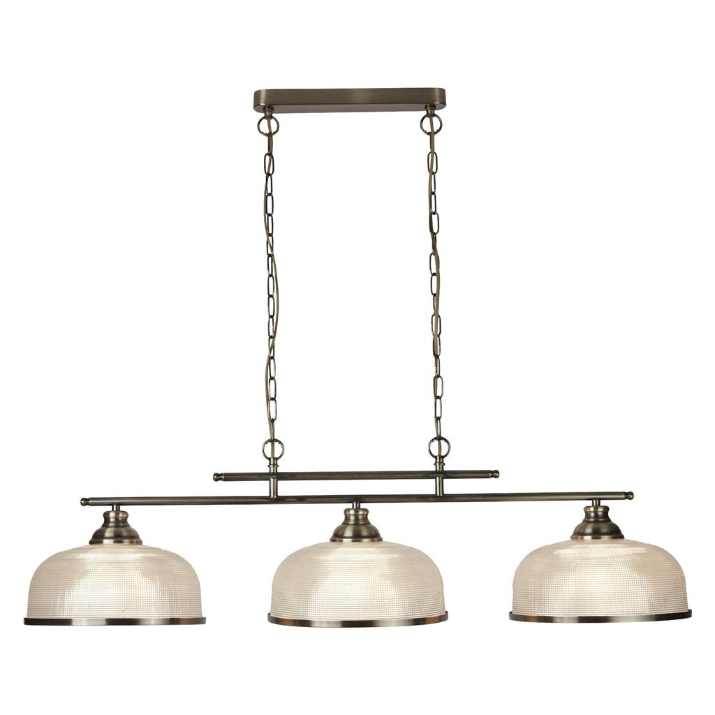 Bistro 100cm Antikk messing Taklampe Fra Searchlight - Den kan heves og senkes, noe som gj&oslash;r den ideell for &aring; henges lavt over et kj&oslash;kken- eller spisebord for &aring; skape en varm og innbydende gl&oslash;d.