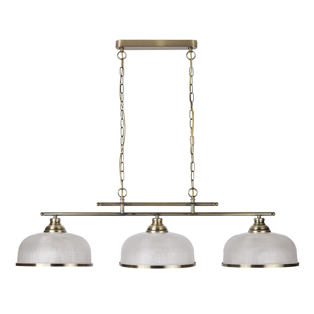 Bistro 100cm Antikk messing Taklampe Fra Searchlight - Den kan heves og senkes, noe som gj&oslash;r den ideell for &aring; henges lavt over et kj&oslash;kken- eller spisebord for &aring; skape en varm og innbydende gl&oslash;d.