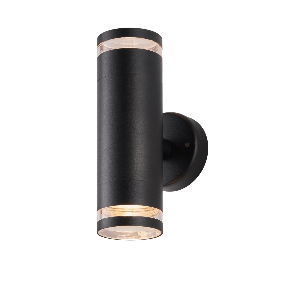 Cylinder duo Svart utendørslampe Fra Lampan - Lampan lyser fint b&aring;de upp och ner p&aring; v&auml;ggen.