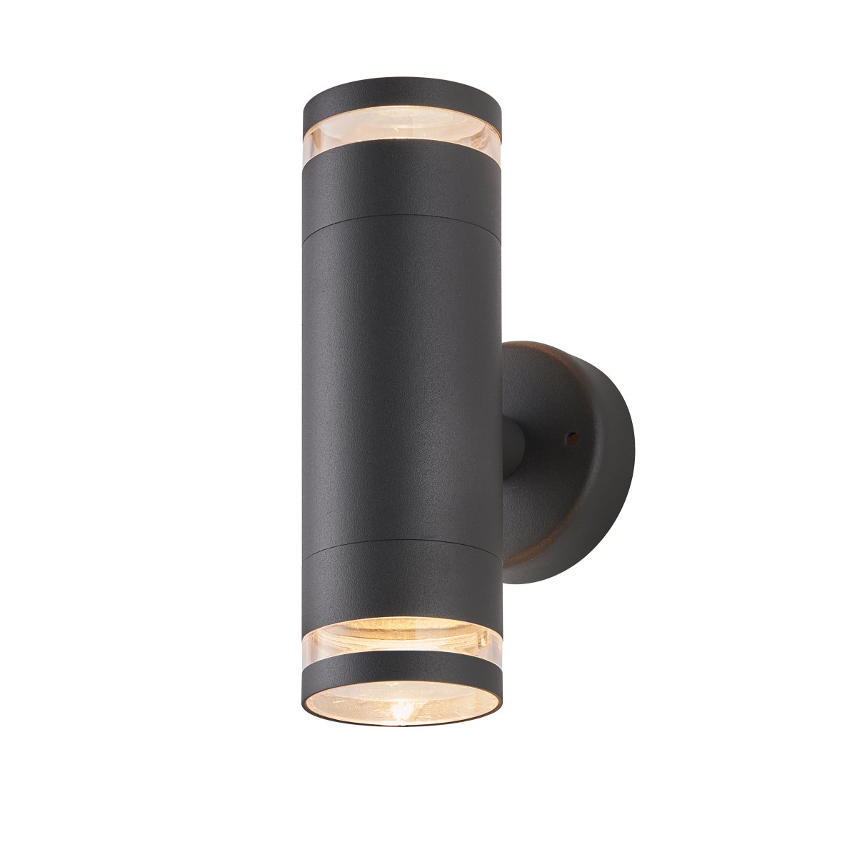 Cylinder Duo Antrasitt utendørslampe Fra Lampan - Lampan lyser fint b&aring;de upp och ner p&aring; v&auml;ggen.
