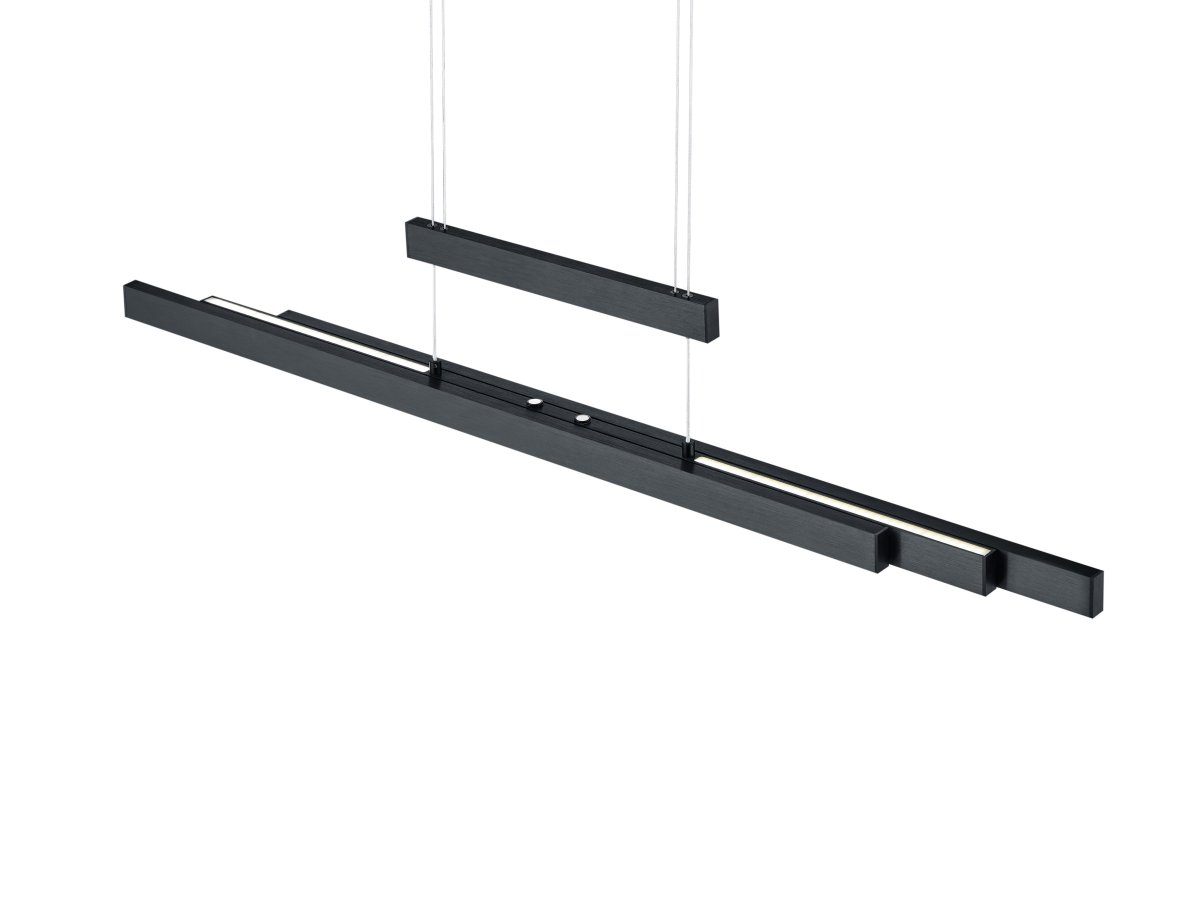 Trajan 150cm Svart Taklampe Fra Trio Lighting - Lysstyrke og fargetemperatur kan stilles inn individuelt via to separate ber&oslash;ringsdimmere &ndash; en for lysstyrke og en for fargetemperatur fra varmhvitt til kj&oslash;lig hvitt lys.