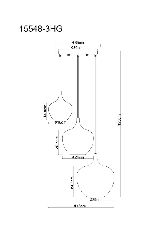 Maxy Ø48 Kopper Taklampe Fra Globo Lighting - Den mattsvarta och krompl&auml;terade metallstommen ger lampan en modern och sofistikerad look, medan de kopparf&auml;rgade glaskuporna med en klar och tonad gradient skapar en unik ljusupplevelse.