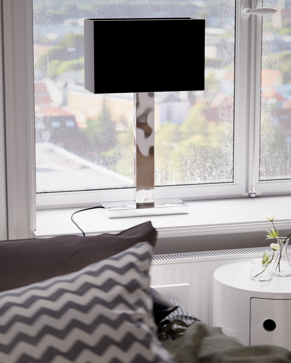 Prime 70cm Krom bordlampe Fra By Rydéns - Utforsk mulighetene med Prime-bordlampen i metall og stoffskjerm, og la den elegante designen og varme belysningen fremheve det store vinduet og skape en innbydende atmosf&aelig;re i hjemmet ditt.