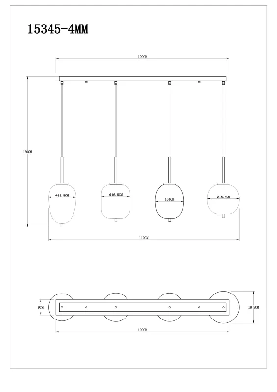Blacky 110cm Messing Taklampe Fra Globo Lighting - Blacky takpendel &auml;r perfekt att placera &ouml;ver ett matbord och ger en j&auml;mn och behaglig belysning.