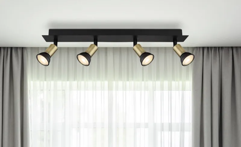 Drew 4 Gull spotlight Fra Globo Lighting - Drew &auml;r en stilren takspotlight som imponerar med sin design i mattsvart och guld.