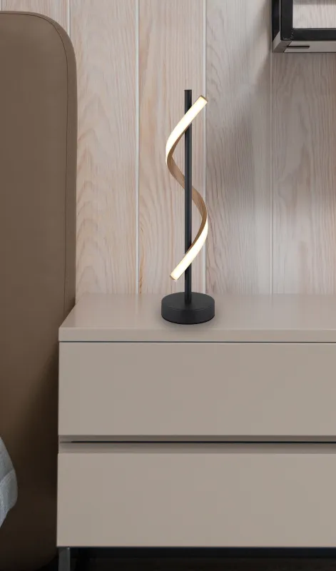 Watkins 50cm Svart bordlampe Fra Globo Lighting - Sk&auml;rmen i aluminium med tr&auml;look och opal plast ger en mjuk och j&auml;mn ljusspridning f&ouml;r en behaglig atmosf&auml;r.