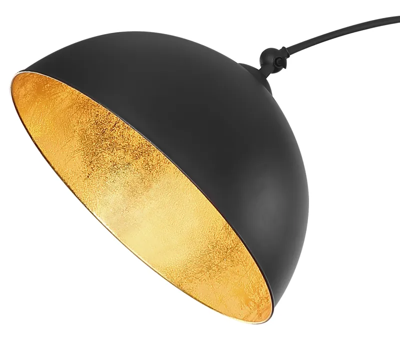 Gottfried Svart gulvlampe Fra Globo Lighting - Den mattsvarta basen och lampsk&auml;rmen skapar en stilren och tidl&ouml;s look, medan insidan i guldblad ger en varm och elegant ljuseffekt.