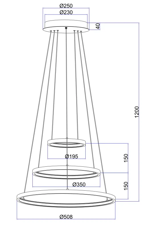 Ralph Ø50 Svart Taklampe Fra Globo Lighting - Designad med tre ringar och en h&ouml;jd p&aring; 120 cm, ger den ett unikt och stilrent uttryck.