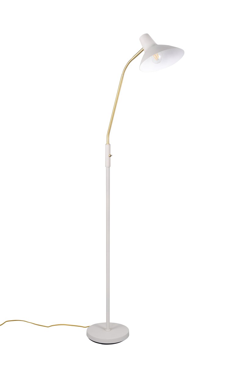 Traveller Grå gulvlampe Fra Trio Lighting - Den varme grå fargeskalaen og lysarmen i matt messing gir et sofistikert preg, mens det minimalistiske designet passer inn i ulike interiørstiler.