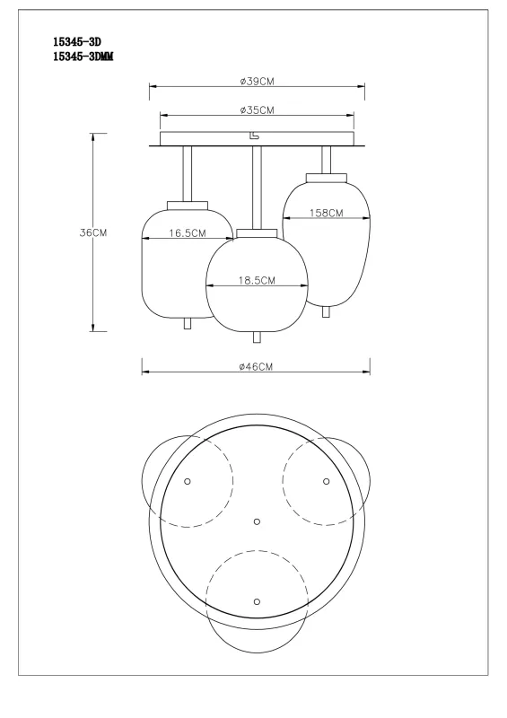Blacky Ø46 Svart plafond Fra Globo Lighting - Lampan &auml;r utrustad med 3st r&ouml;kf&auml;rgade glaskupor i olika former, som h&auml;nger fr&aring;n taket p&aring; mattsvarta st&auml;nger f&auml;sta vid en matchande bas.