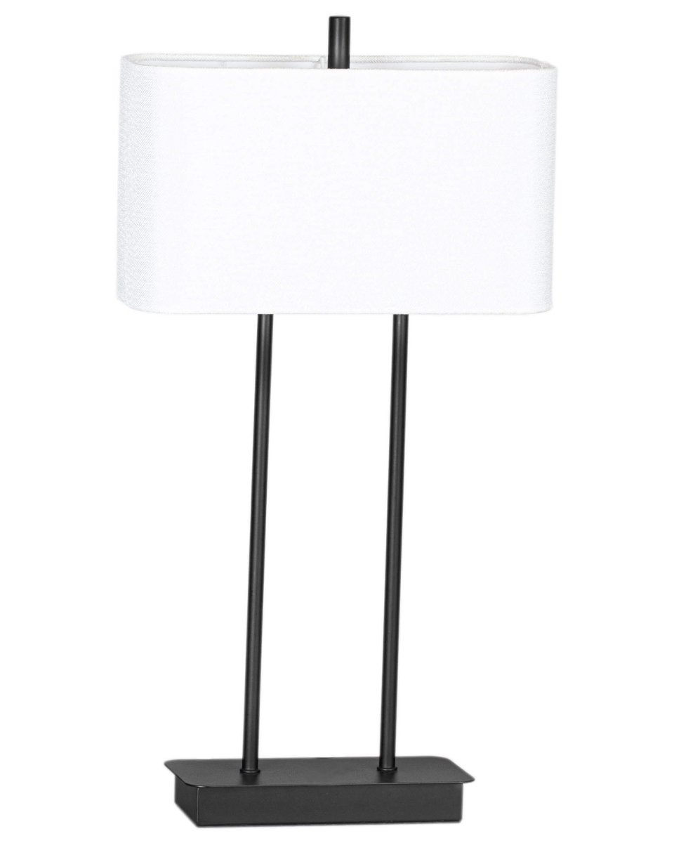 Luton 56cm Svart bordlampe Fra By Rydéns - Den svarte metallbasen med det lange stativet passer perfekt til den rektangul&aelig;re linskjermen i hvitt.