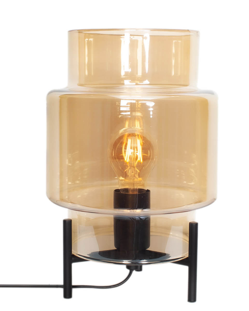 Ebbot 30cm Rav bordlampe Fra By Rydéns - Ebbot er en fantastisk bordlampe i ravfarget glass med en matt svart base.