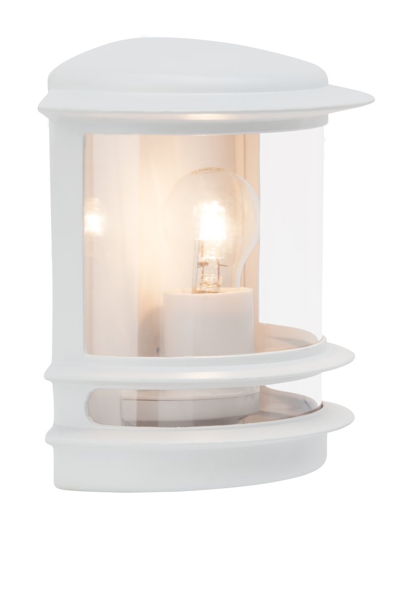 Hollywood Hvit utendørslampe Fra Brilliant - Hollywood vegglampe for utendørs bruk er et allsidig valg som passer perfekt ved siden av inngangsdøren eller som dekorativ belysning på; husfasaden.