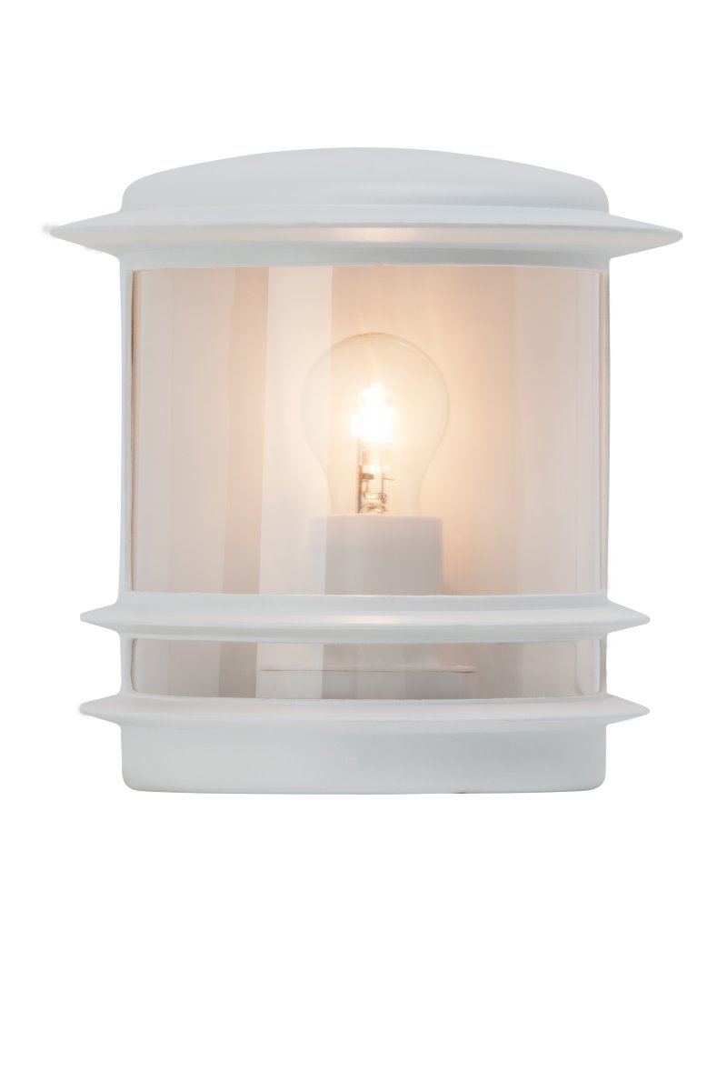 Hollywood Hvit utendørslampe Fra Brilliant - Hollywood vegglampe for utendørs bruk er et allsidig valg som passer perfekt ved siden av inngangsdøren eller som dekorativ belysning på; husfasaden.