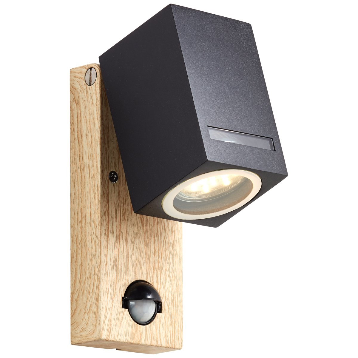 Galeni Natur utendørslampe Fra Brilliant - Den har en justerbar spotlight og en innebygd bevegelsessensor som kan justeres i følsomhet, lys og tid, noe som gjør den både funksjonell og praktisk.
