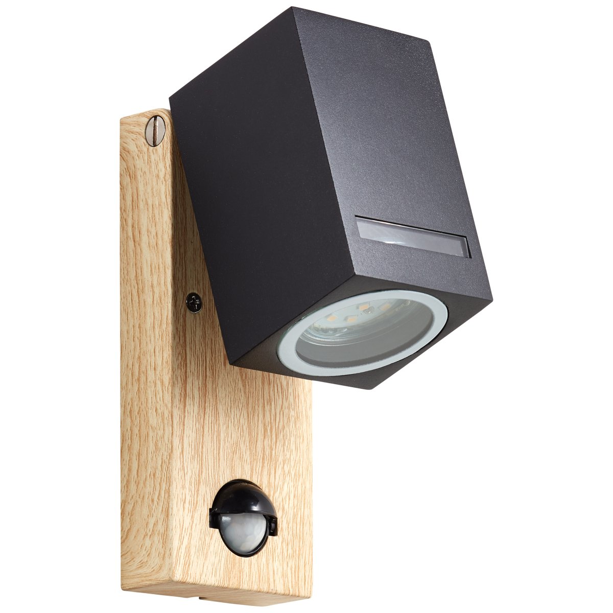Galeni Natur utendørslampe Fra Brilliant - Den har en justerbar spotlight og en innebygd bevegelsessensor som kan justeres i følsomhet, lys og tid, noe som gjør den både funksjonell og praktisk.