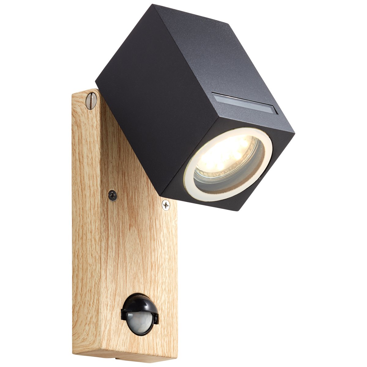 Galeni Natur utendørslampe Fra Brilliant - Den har en justerbar spotlight og en innebygd bevegelsessensor som kan justeres i følsomhet, lys og tid, noe som gjør den både funksjonell og praktisk.