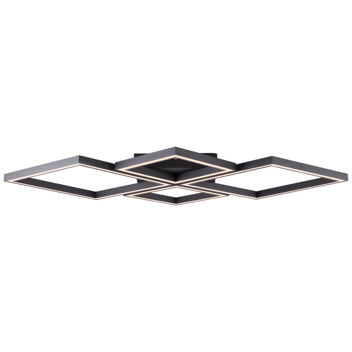 Quon 86cm Svart plafond Fra Brilliant - Denne energieffektive LED-taklampen skaper en behagelig atmosfære med sitt varmhvite lys og er utstyrt med en fjernkontroll som gjør det mulig å justere lysstyrken trinnløst.