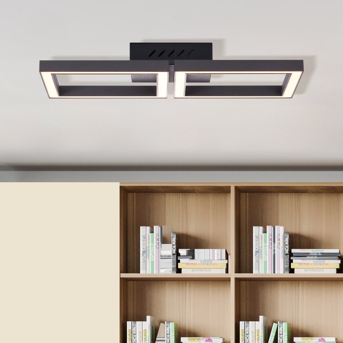 Quon 41cm Svart plafond Fra Brilliant - Den kan monteres b&aring;de p&aring; veggen og i taket, noe som gj&oslash;r den allsidig for ulike rom og behov.