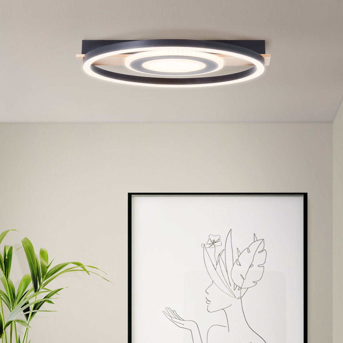 Maureen 40cm Svart plafond Fra Brilliant - Med energieffektiv LED-teknologi og en lysstyrke p&aring; 2900 lumen er den lys nok til &aring; v&aelig;re den eneste lyskilden i mellomstore rom.