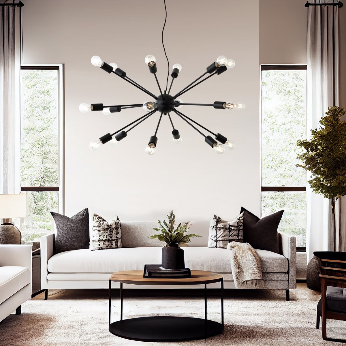 Dree Ø90 Matt svart Taklampe Fra Brilliant - Med en diameter på 90 cm og en elegant svart finish passer den perfekt inn i ethvert moderne interiør.