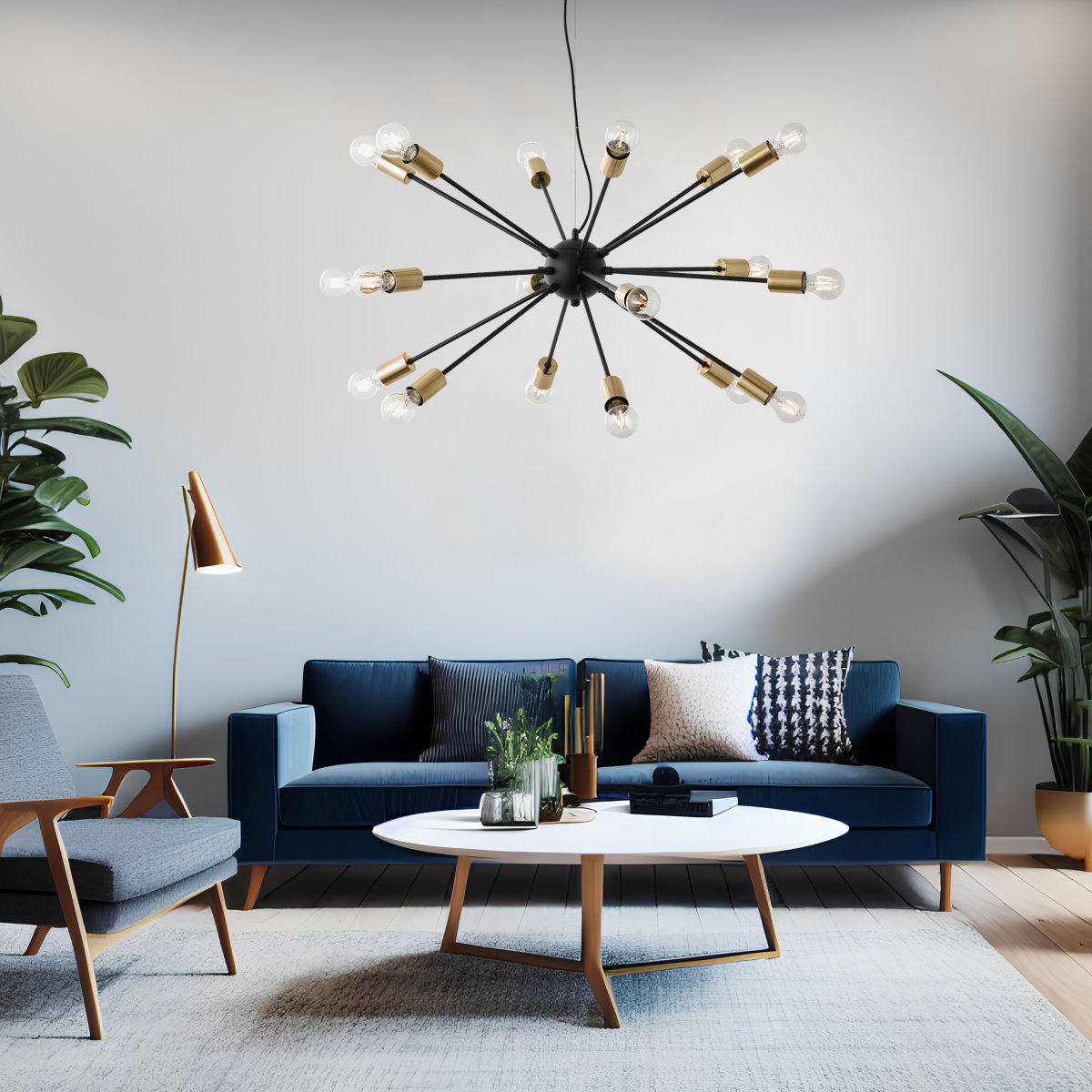 Dree Ø90 Matt svart Taklampe Fra Brilliant - Med en diameter på 90 cm og en elegant svart og gullfinish passer den perfekt inn i ethvert moderne interiør.