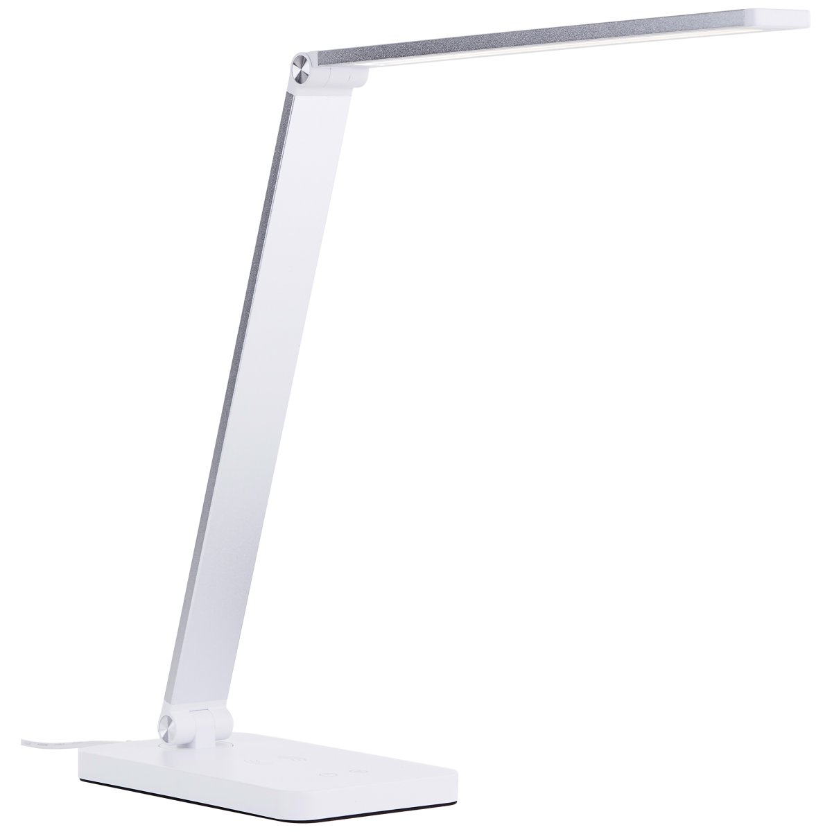 Florence 38cm Hvit skrivebordslampe Fra Brilliant - Den har en trådløs ladefunksjon og en innebygd USB-port for enkel lading av enhetene dine.