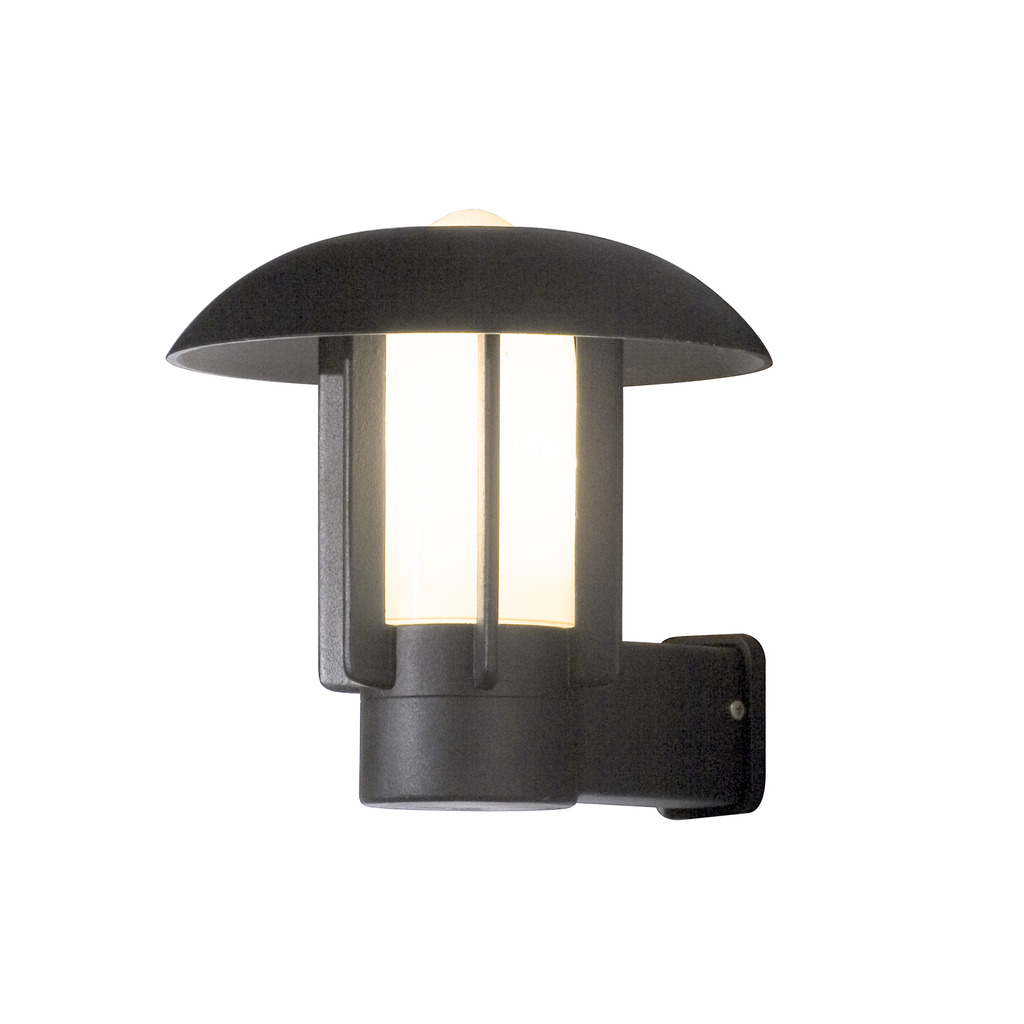 Heimdal Svart utendørslampe Fra Konstsmide - Dens robuste konstruksjon og kuppelformede tak skaper et behagelig, nedoverrettet lys som er ideelt for innganger, ganger og uteplasser.