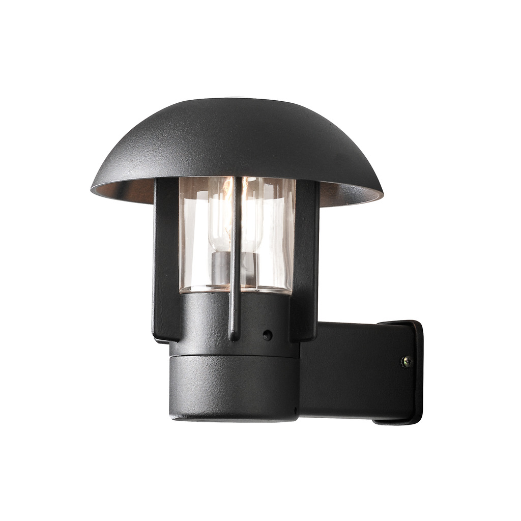 Heimdal Svart utendørslampe Fra Konstsmide - Dens robuste konstruksjon og kuppelformede tak skaper et behagelig, nedoverrettet lys som er ideelt for innganger, ganger og uteplasser.