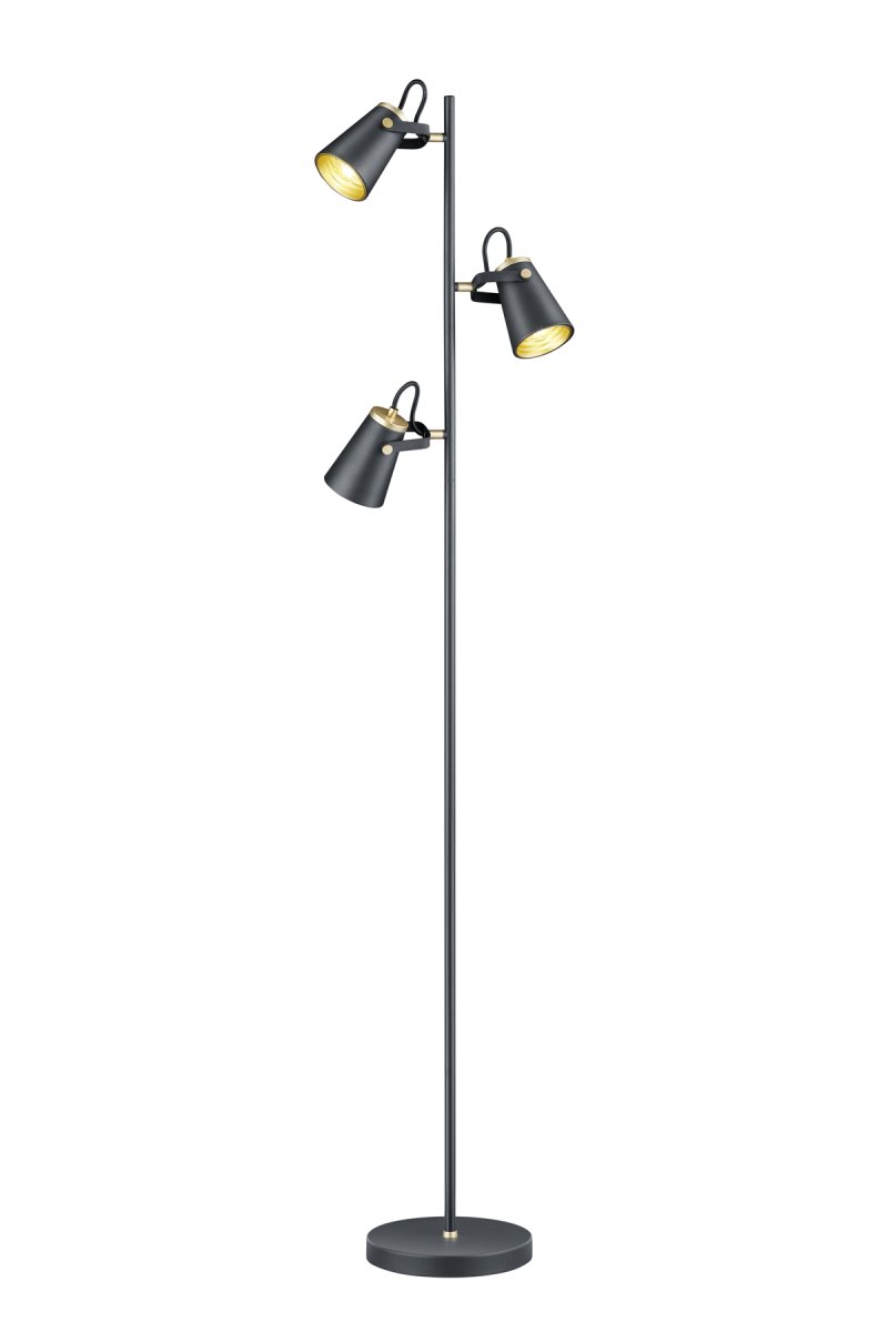 Edward Svart gulvlampe Fra Trio Lighting - Gulvlampen EDWARD med sine tre justerbare lampehoder og moderne matt sort og gyllen design er perfekt for å skape atmosfæriske lysaksenter i alle rom.