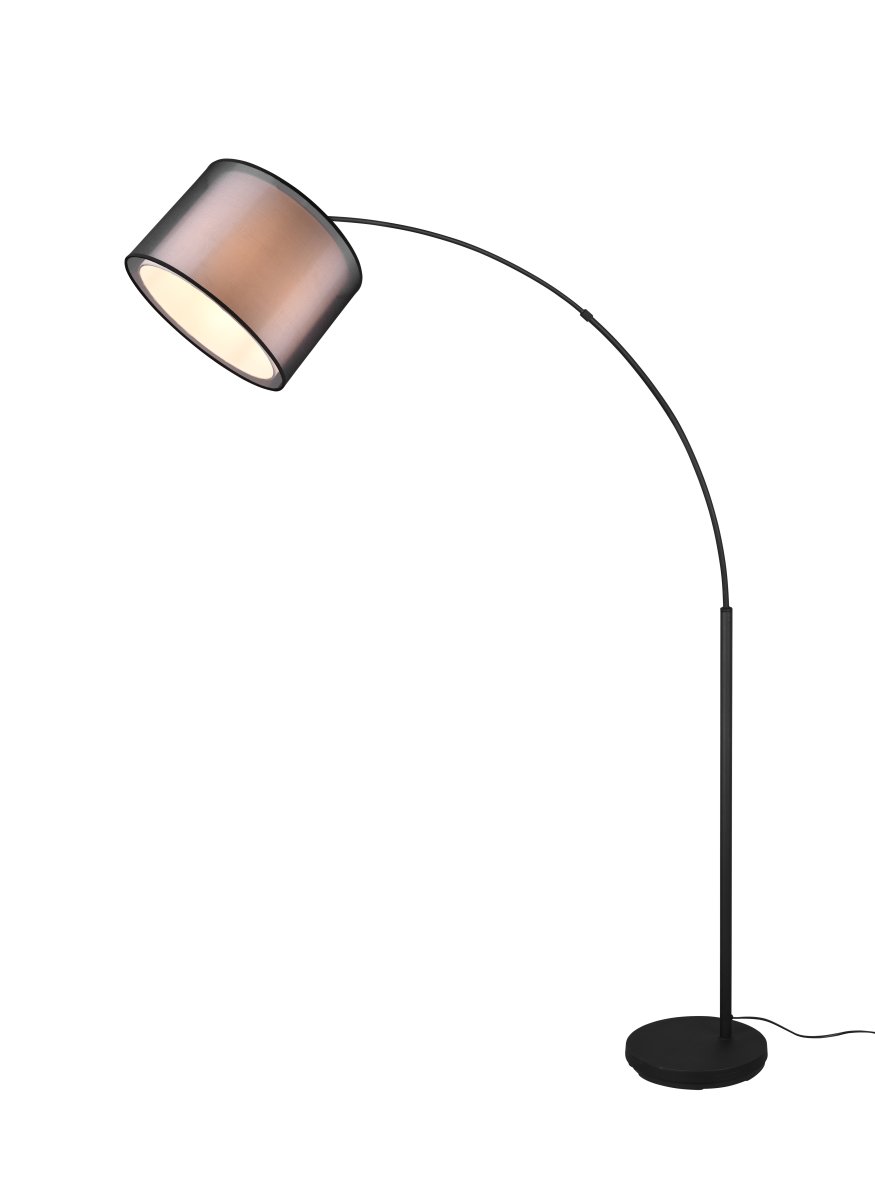 Burton Svart gulvlampe Fra Trio Lighting - Den moderne kombinasjonen av en indre hvit stoffskjerm og en ytre gjennomsiktig sort plastskjerm ser både individuell og forfriskende ut og kan integreres i moderne livsstil ved; mange måter.