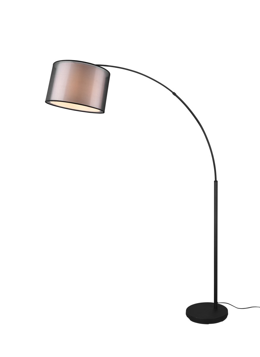 Burton Svart gulvlampe Fra Trio Lighting - Den moderne kombinasjonen av en indre hvit stoffskjerm og en ytre gjennomsiktig sort plastskjerm ser både individuell og forfriskende ut og kan integreres i moderne livsstil ved; mange måter.