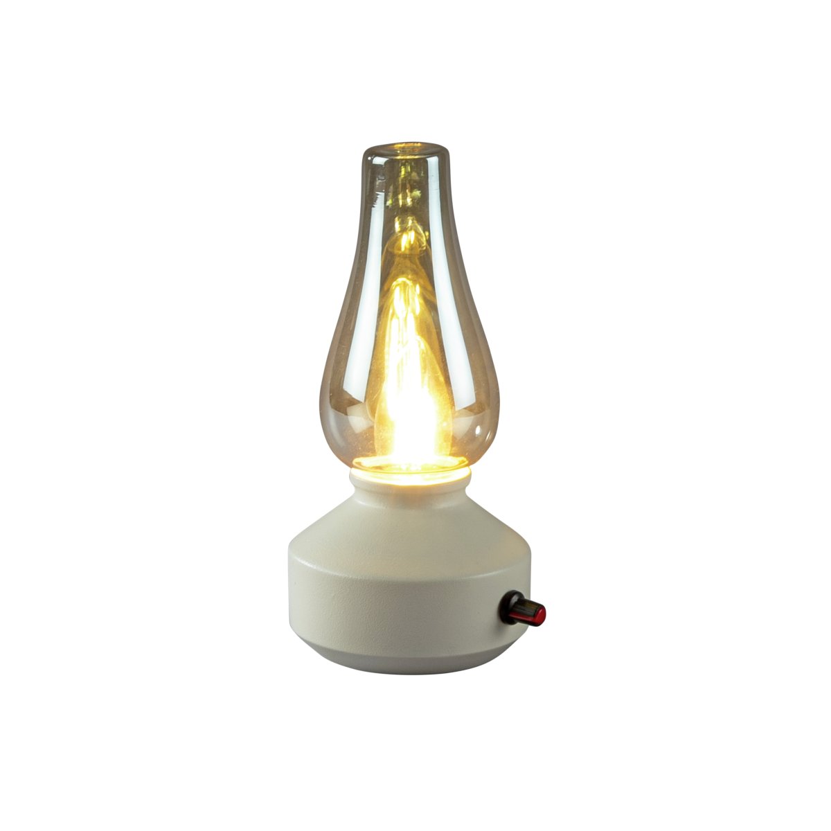 Oppladbar bordlampe 25cm Hvit bærbar Fra Konstsmide - Lampen er laget av metall og glass med en hvit lampefot og en praktisk dimmer som gjør det enkelt å justere det varmhvite, atmosfæriske lyset.