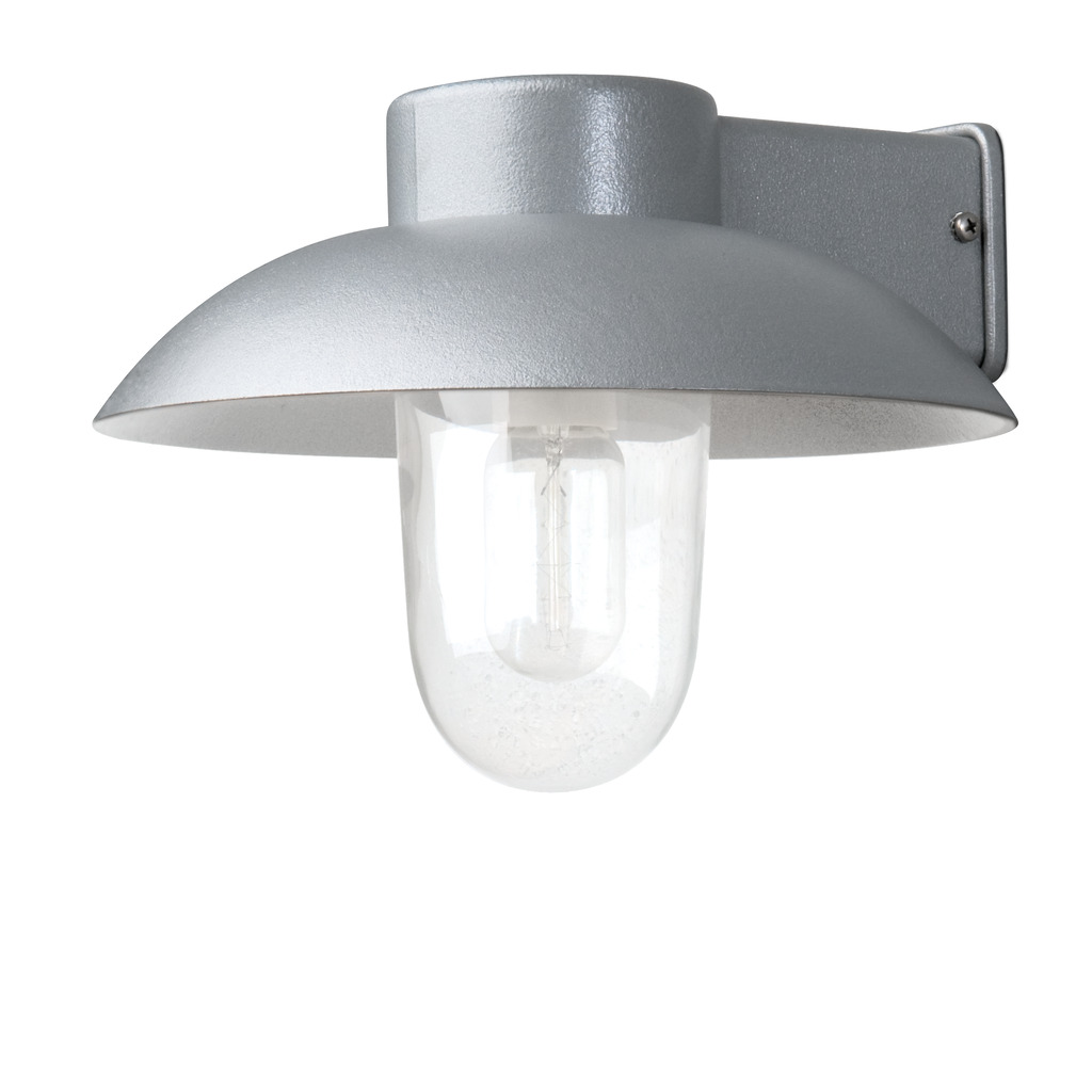 Mani Grå utendørslampe Fra Konstsmide - Den brede skjermen og den klare glasskuppelen sprer et behagelig og rettet lys, noe som gjør lampen perfekt for entre og uteplasser.
