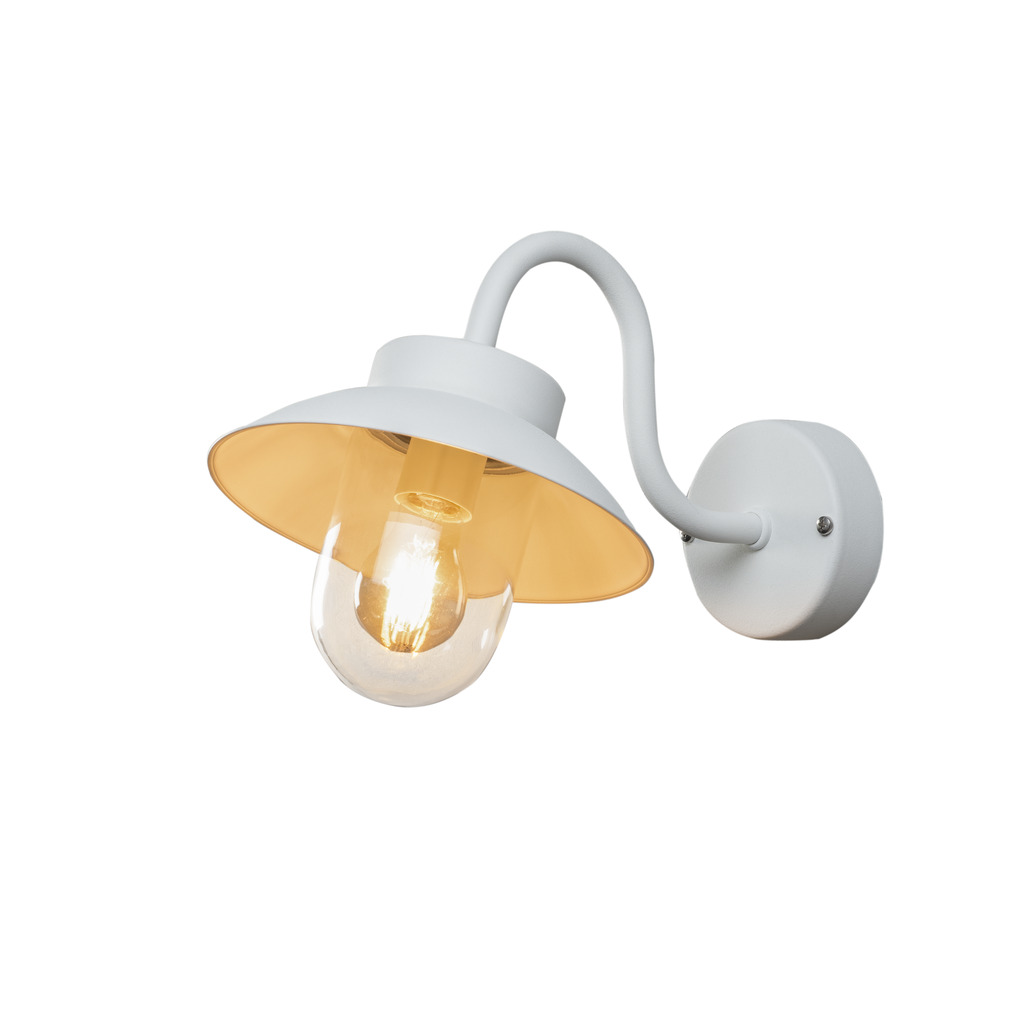 Vega Hvit utendørslampe Fra Konstsmide - Den brede skjermen og den klare glasskuppelen sprer et behagelig og rettet lys, noe som gjør lampen perfekt for entre og uteplasser.