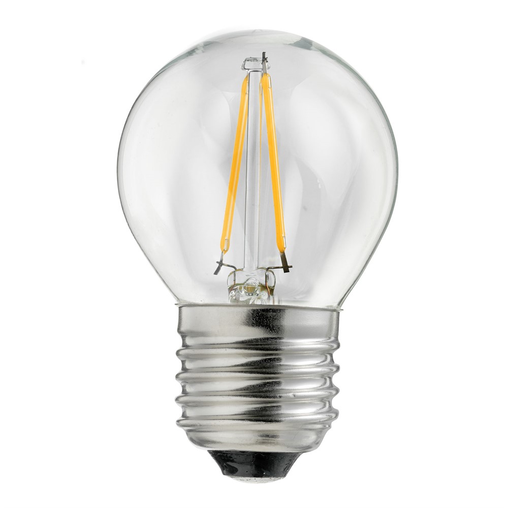 LED E27 kulepære 0,8W 2700K Gjennomsiktig Fra Unison - Den klassiske designen passer i b&aring;de moderne og tradisjonelle interi&oslash;rer og gir hjemmet en tidl&oslash;s eleganse.