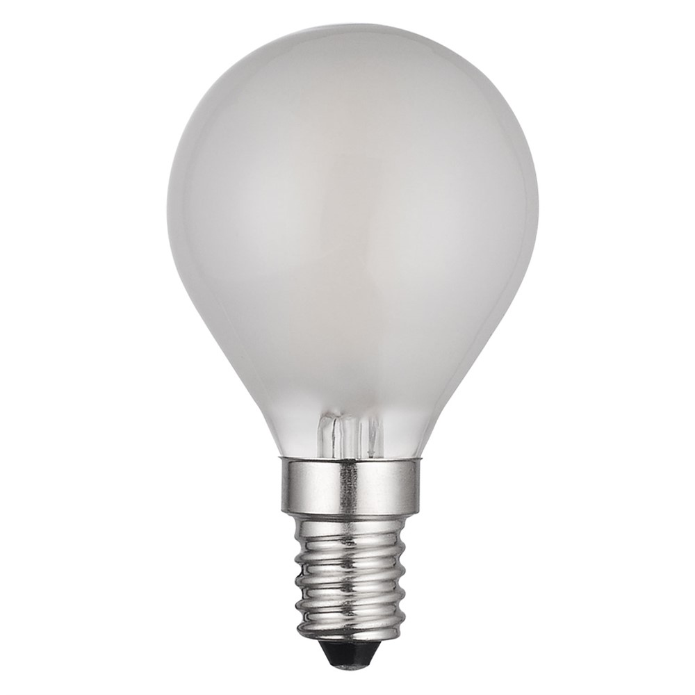 LED E14 kulepære matt 4W 2700K Hvit Fra Unison - Den matte overflaten reduserer blending og er ideell for mindre armaturer der stemningsfull og energieffektiv belysning &oslash;nskes.