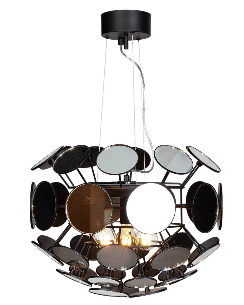Vanita Ø50 Svart Taklampe Fra By Rydéns - Lyskildene er omgitt av en svart, tynn st&aring;lramme som igjen er dekket av flere runde, flate speil.