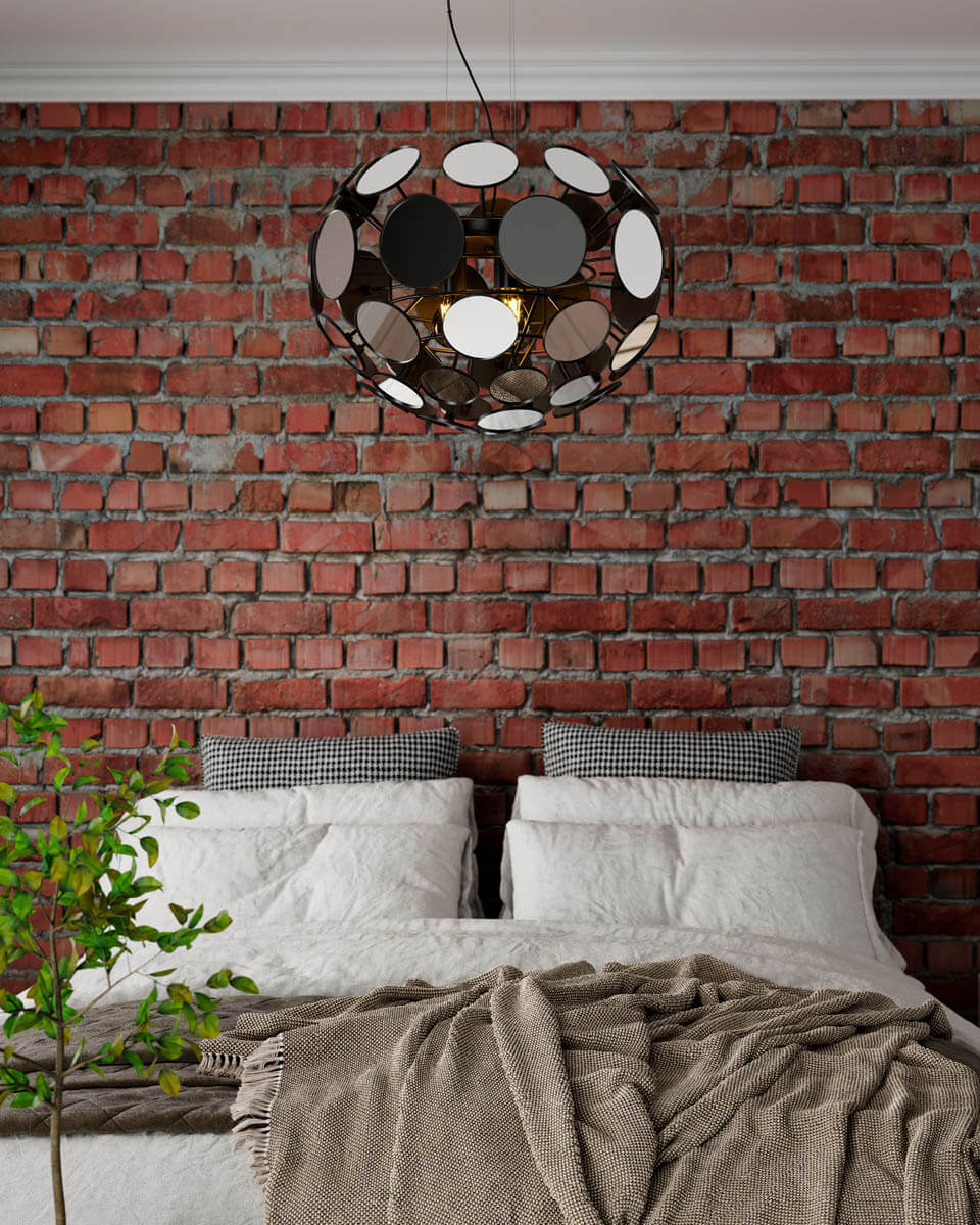 Vanita Ø50 Svart Taklampe Fra By Rydéns - Lyskildene er omgitt av en svart, tynn st&aring;lramme som igjen er dekket av flere runde, flate speil.