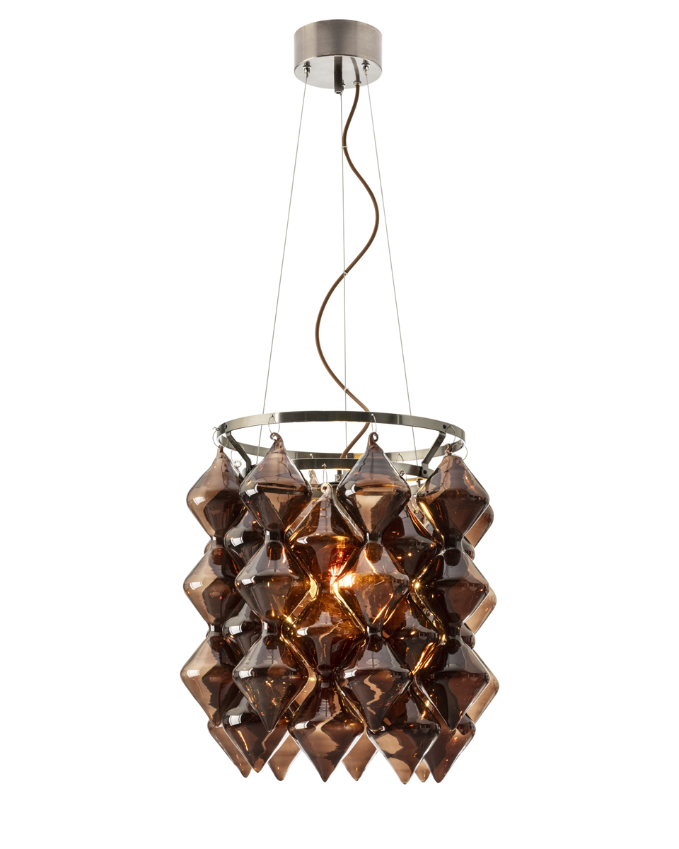 Gemma Ø45 Brun Taklampe Fra By Rydéns - Den brune tekstilledningen og metallfoten i b&oslash;rstet st&aring;l skaper en harmonisk og sofistikert helhet.