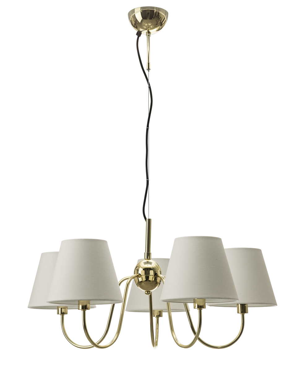 Lynx Ø75 Messing Taklampe Fra By Rydéns - Den gir et fint og behagelig lys fra de hvite tekstilskjermene, noe som skaper en varm og innbydende atmosf&aelig;re i rommet.