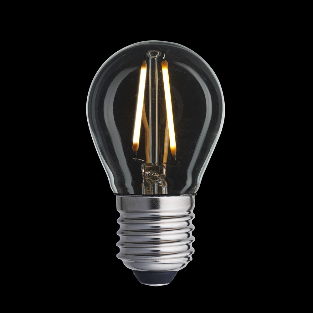 LED E27 kulepære 2W 2700K Gjennomsiktig Fra Unison - Den klassiske designen passer i b&aring;de moderne og tradisjonelle interi&oslash;rer og gir en tidl&oslash;s eleganse til hjemmet ditt.