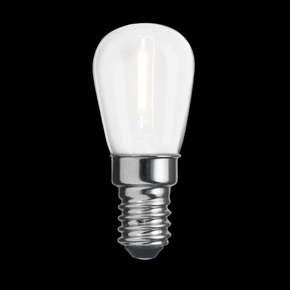 E14 Pærepære matt 0,8W 2700K Hvit Fra Unison - Den kompakte p&aelig;reformen og matte overflaten gj&oslash;r den ideell for mindre armaturer og dekorative installasjoner hvor det kreves diskret og energieffektiv belysning.