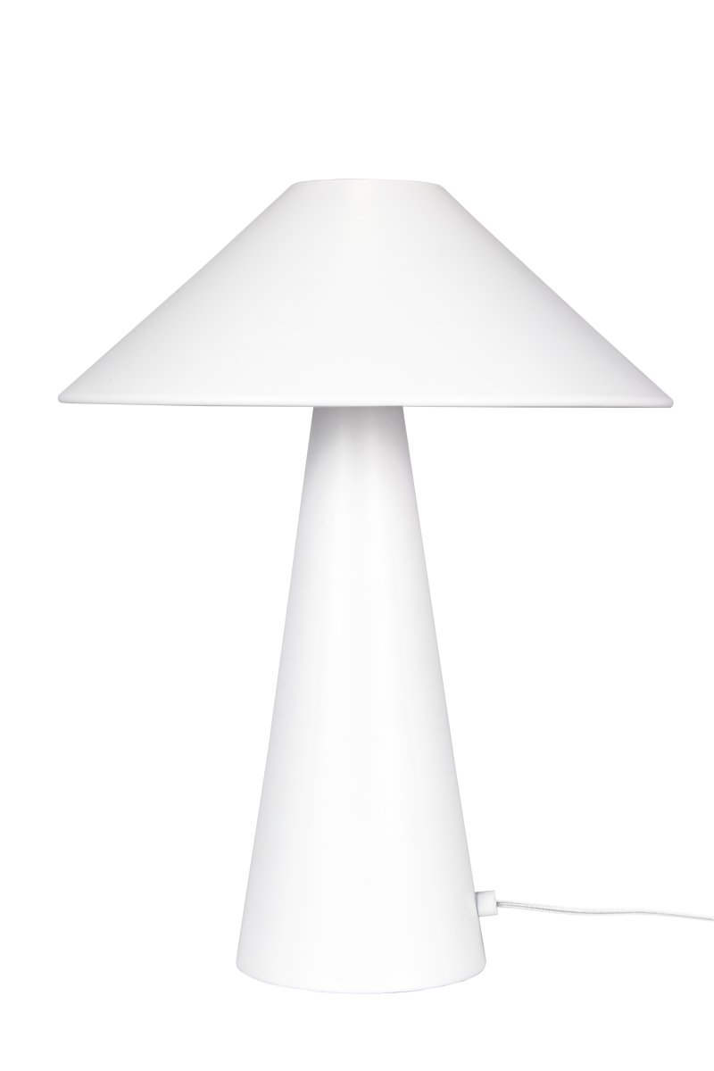 Cannes 40cm Hvit bordlampe Fra Globen Lighting - Cannes er laget av mattlakkert metall og har en 200 cm lang tekstilledning med st&oslash;psel og str&oslash;mbryter.