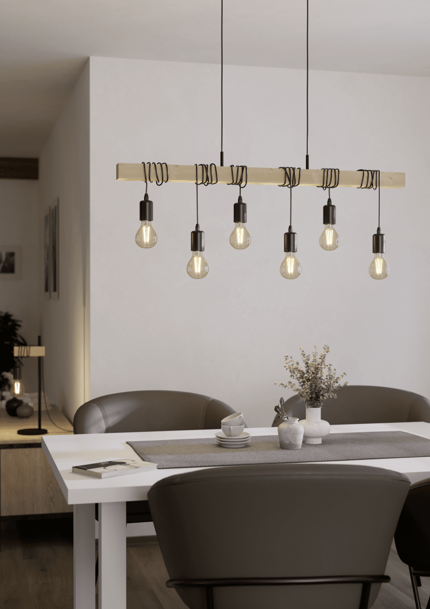 Townshend 100cm Tre Taklampe Fra Eglo - Townshend er en rustikk pendellampe som kombinerer metall og tre i et moderne design.