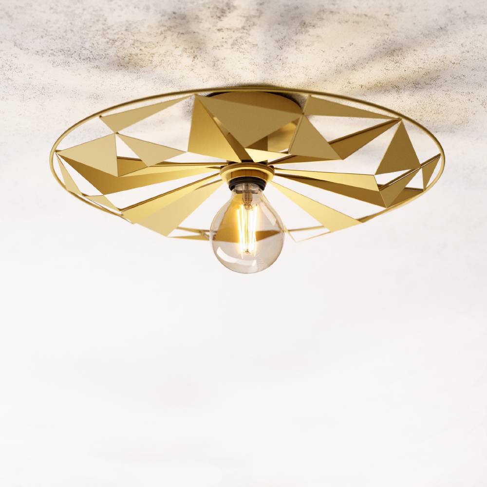 Castanuelo Ø42 Gull plafond Fra Eglo - Denne vegg- og taklampen i gullfarget metall har en i&oslash;ynefallende geometrisk design som skaper et dynamisk lysspill og gir rommet et luksuri&oslash;st preg.