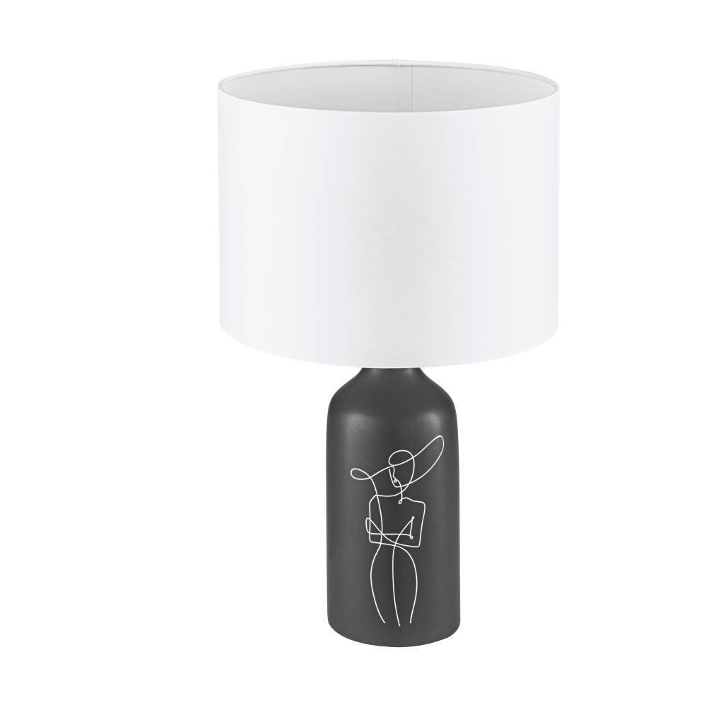 Vinoza 53cm Svart bordlampe Fra Eglo - Med en svart base dekorert med minimalistiske linjer som representerer en kvinne i en hatt, gir lampen et sofistikert og kunstnerisk preg til hjemmet ditt.