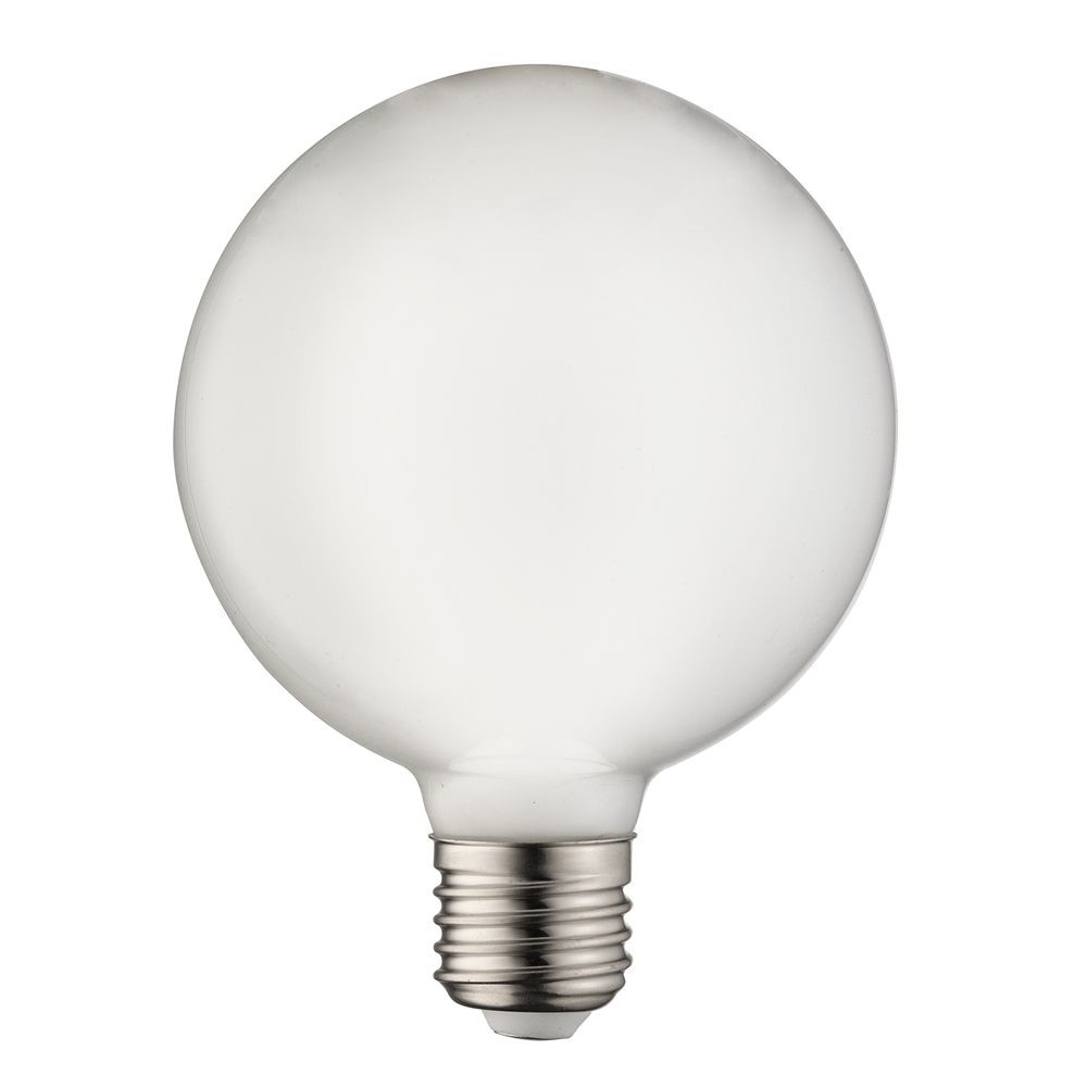 E27 Globepære opal 7W 2700K dimbar Hvit Fra Unison - Dette er en LED HG globelampe med en diameter p&aring; 100 mm og en E27 sokkel i opalt glass.