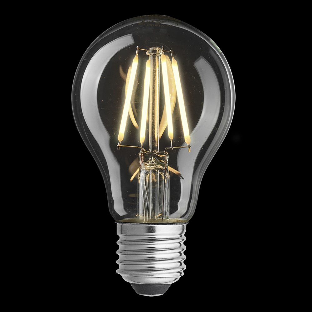 E27 normal 7,5W 2200K dimbar Gjennomsiktig Fra Unison - UNI-LEDISON normal klar E27 lyskilde med en effekt p&aring;; 7,5W og et varmt lys p&aring; 2200K er ideelt for &aring; skape en atmosf&aelig;risk atmosf&aelig;re.