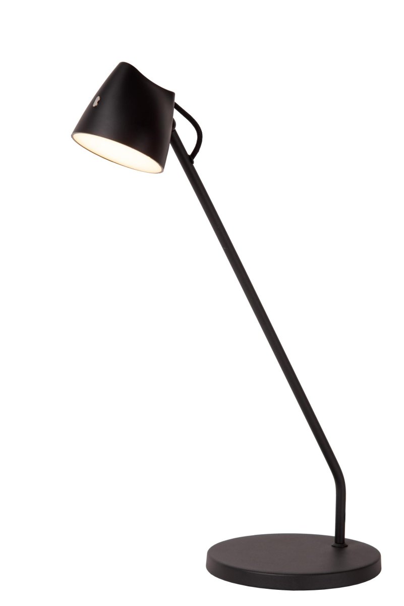 Milne 42cm Svart skrivebordslampe Fra Lucide - Med en elegant, buet lampeskjerm på; en slank ramme gir Milne et dynamisk utseende som er både stilig og funksjonelt.